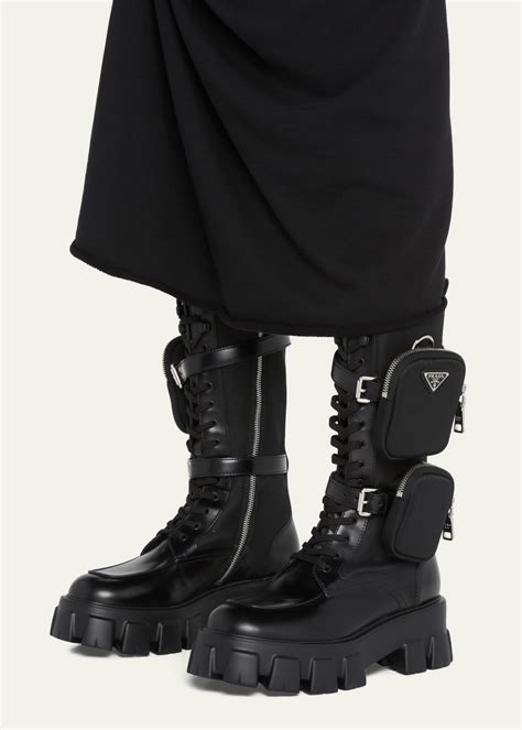 prada combat boots with pouch|Prada chunky sole combat boots.